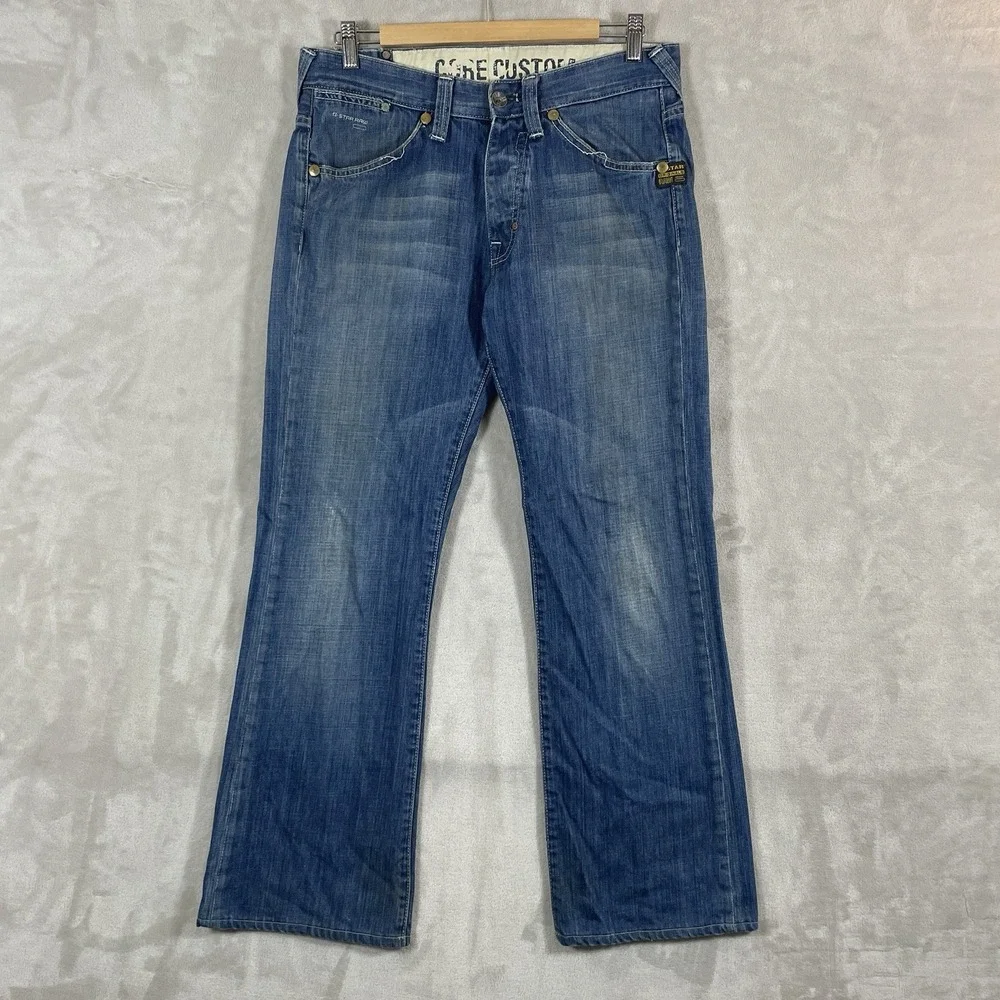 G-Star Raw Blue Jeans Core Custom Mens 32x30 Y2K VTG Distressed Stash Pocket